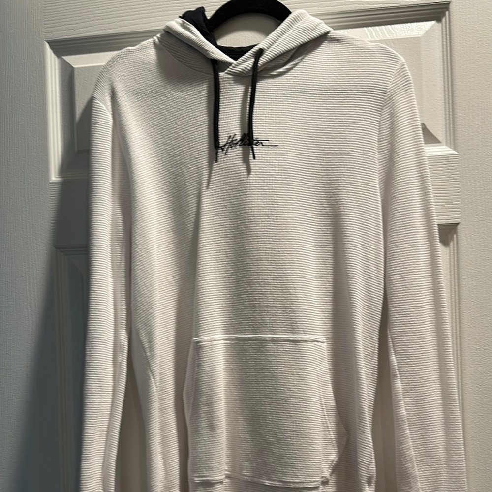 Hollister White Hoodie with Black Drawstrings
